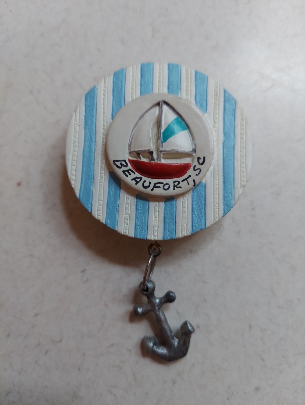 Nautical Sailboat refrigerator magnets - Set Of 2 - Blue, White & Red Vintage - Picture 5 of 10